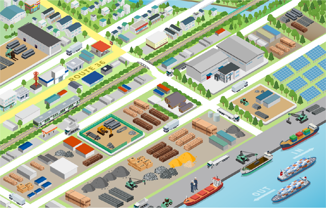 苫小牧北倉港運の拠点・港のイラストマップ